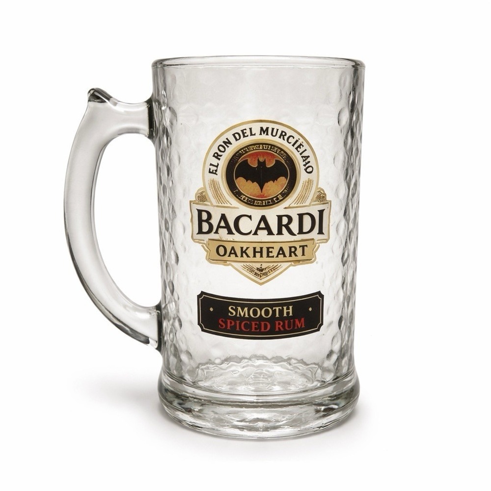 Bacardi Oakheart Hammered‎ Glass Stein Heavy Distillery Advertising Mug